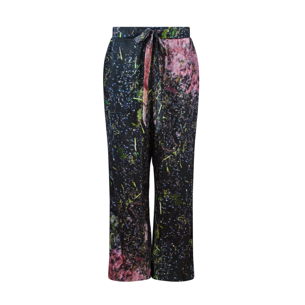 Black Grape with Red Juice Print Silk pants