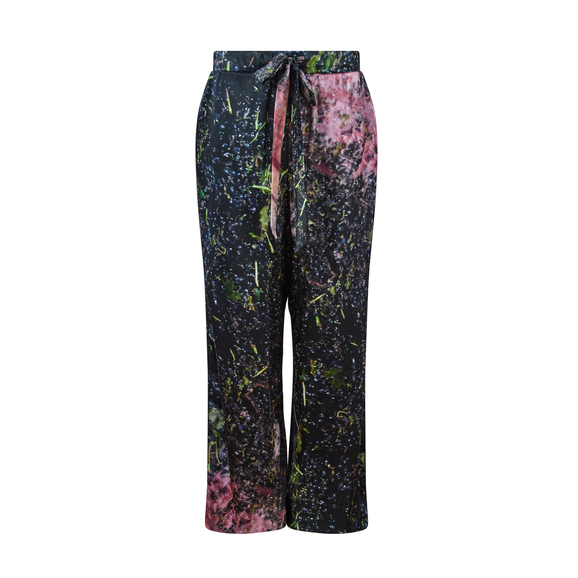 Black Grape with Red Juice Print Silk pants