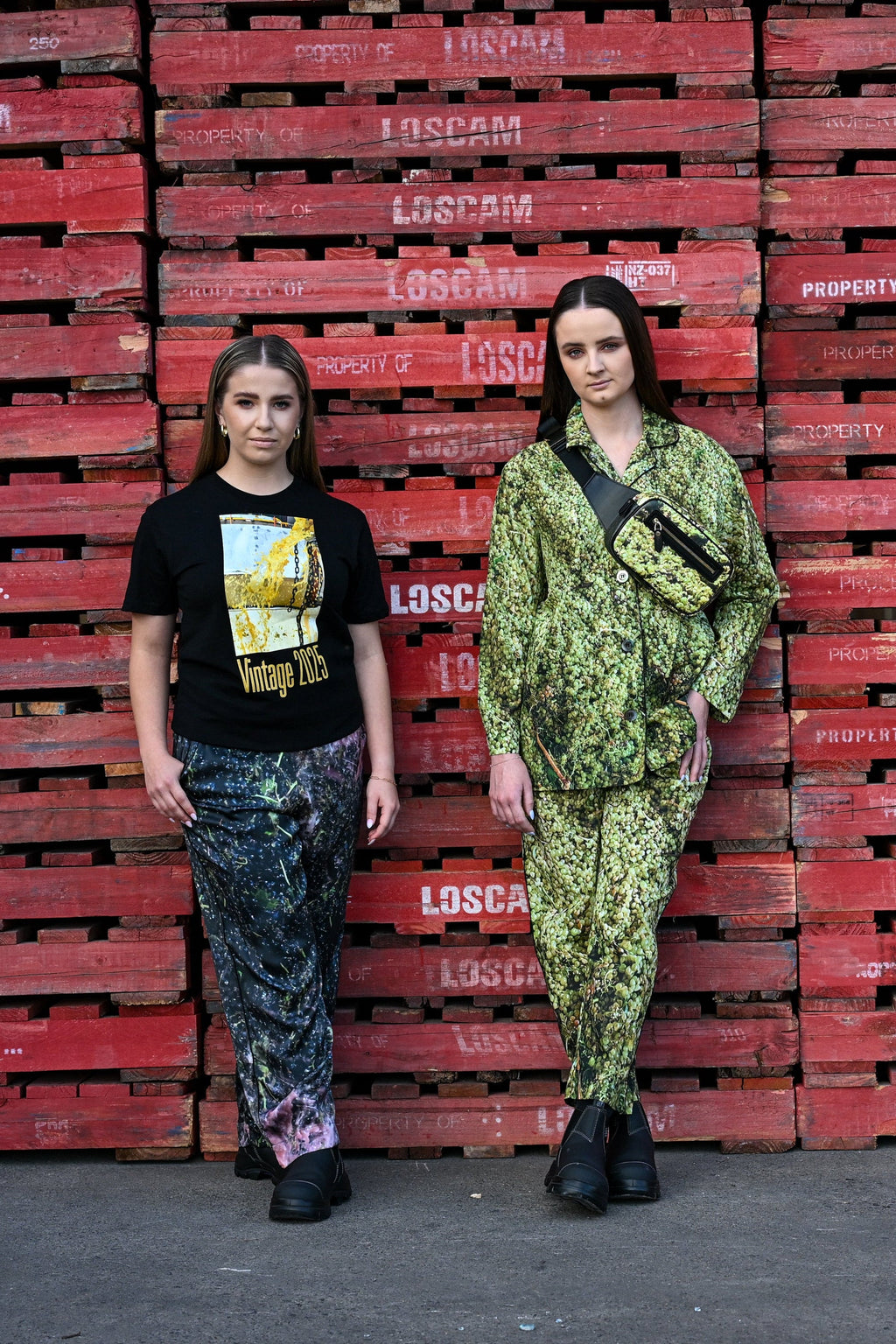 Black Grape with Red Juice Print Silk pants