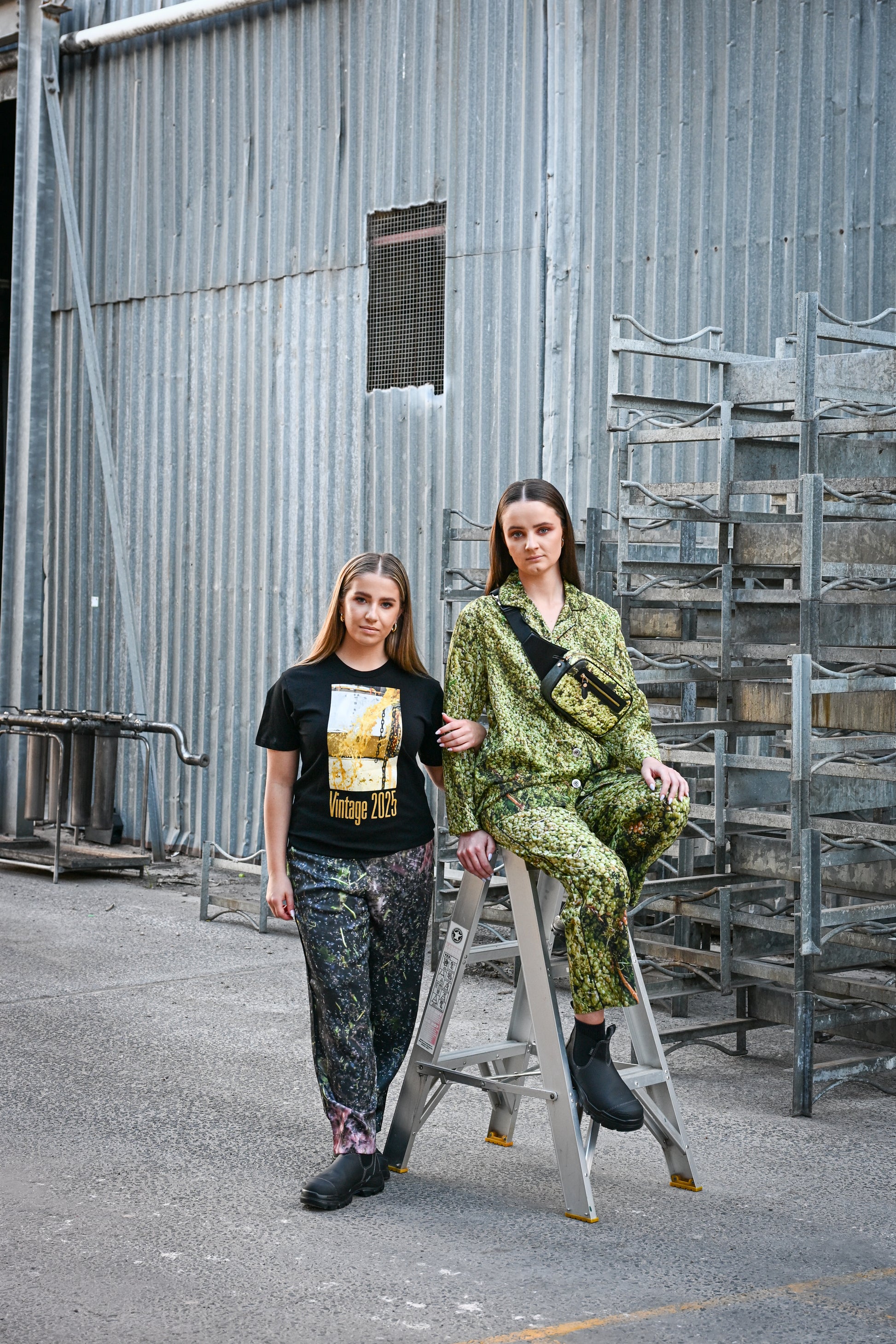 Black Grape with Red Juice Print Silk pants