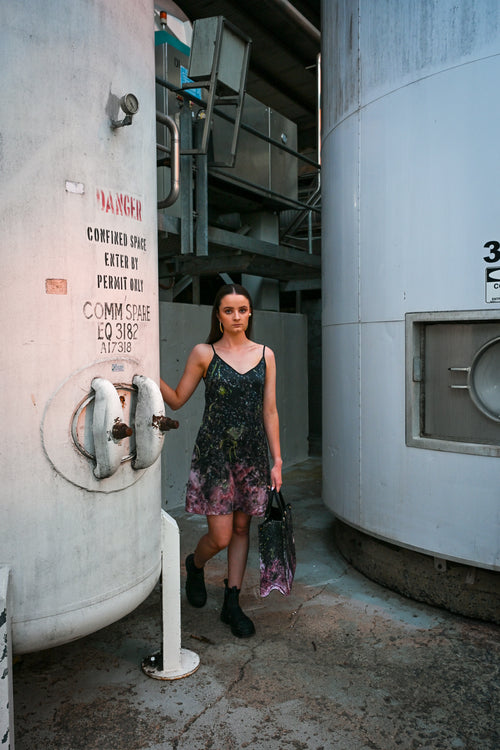 Black Grape Crush Silk Satin Mini Dress