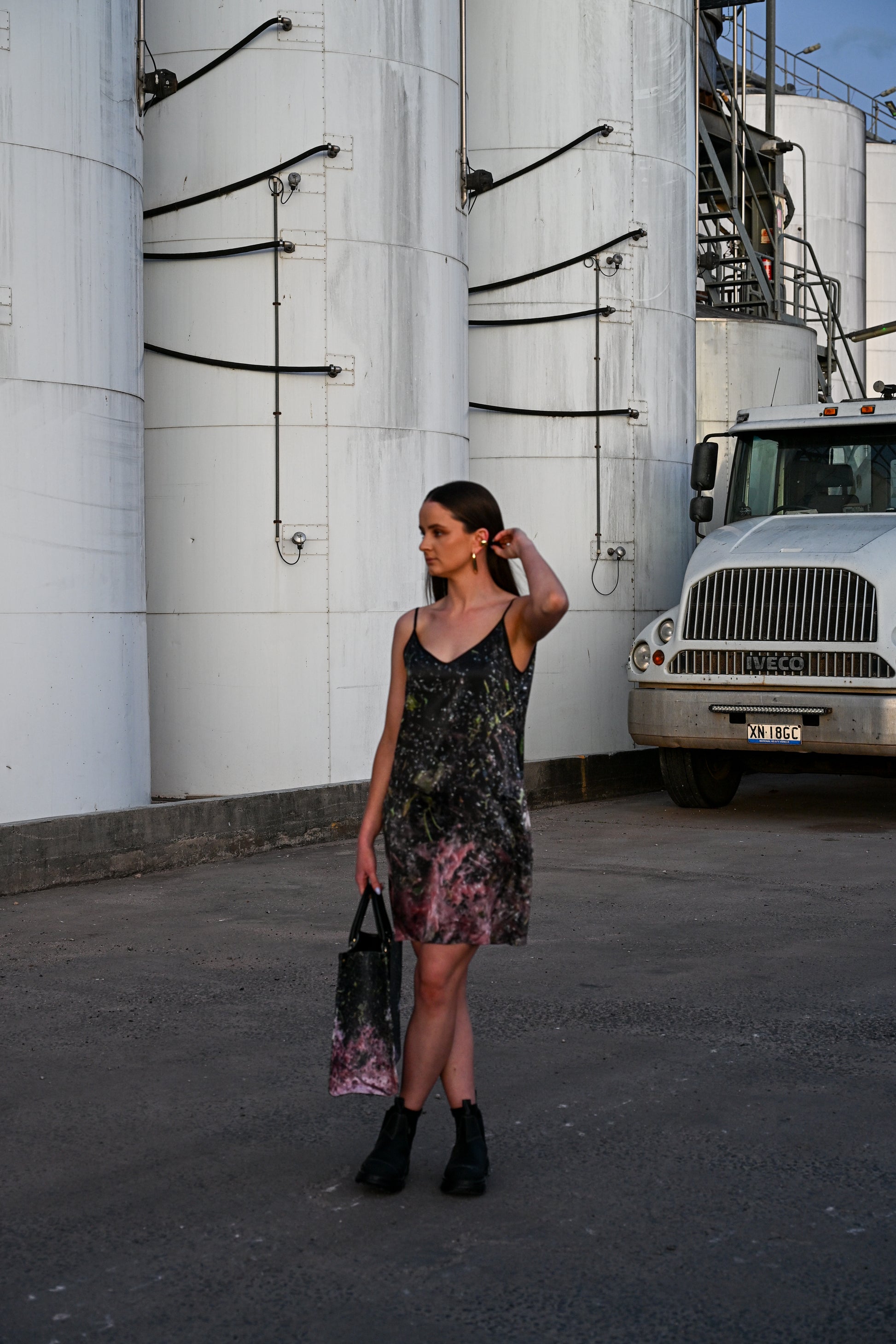 Black Grape Crush Silk Satin Mini Dress