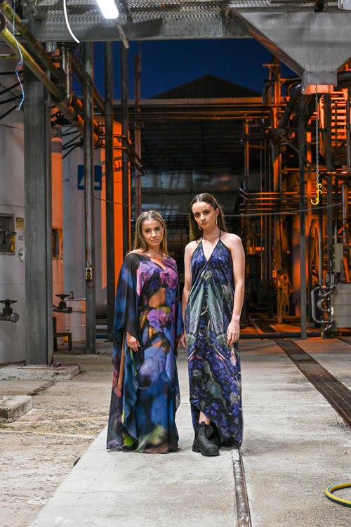 Blue Grape Silk Caftan & Slip Dress